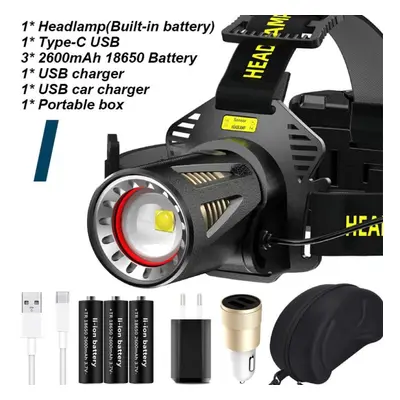 (Package I) High Quality Sensor Led Headlamp High-end Xhp360 Headlight Aluminum Alloy Head Recha