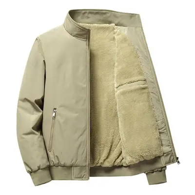 (khaki, 2XL) Men&apos;s Oversized Plus Velvet Thick Winter Jacket Cardigan Fleece Jacket Down Co