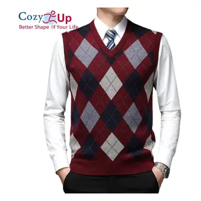 (burgundy, XL) Cozy Up Pullover Diamond Sweater V Neck Knit Vest Men Wool Sleeveless Casual Men