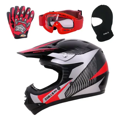 (Red, M) ZORAX X19 Kids Motorcycle Motorbike Helmet Child Goggles Gloves Balaclava QUAD ATV