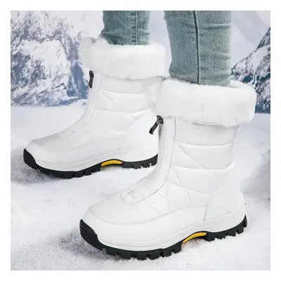 (white, 38) Winter Outdoor Snow Boots Women Waterproof Non-slip And Velvet Padded Warm Cotton Sh