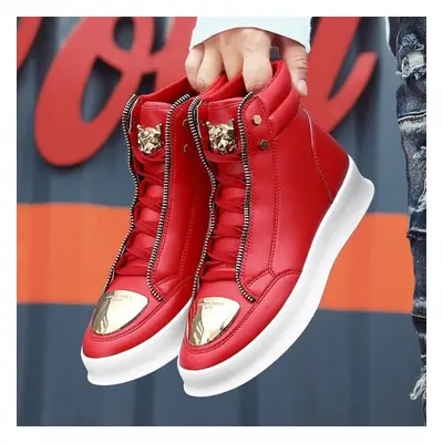 (red, 42) Fashion Men Ankle Boots High-cut Sneakers Basketball Shoes Tiger Leopard Platform Skat