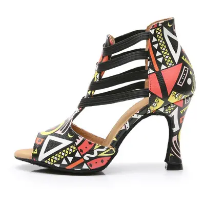 (as the picture, 42) Latin Dance Shoes Dileechi Women Multicolor Pattern Leather Party Dance Boo