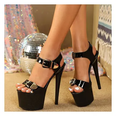 (black, 40) Women&apos;s Black Buckle Sexy Sandals Dance Shoes Nightclub Party Shoes 17cm Higher