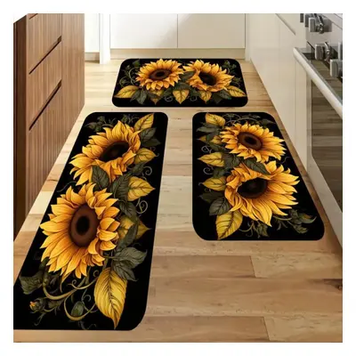 (160*200cm) 1pcs Beautiful Sunflower Pattern Runner Rug Kitchen Mat Soft Thickened Kitchen Floor