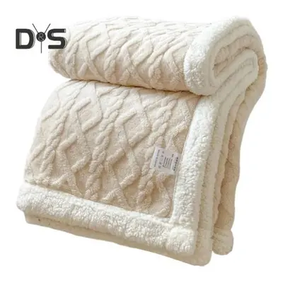 (white, 1.5x2m) Winter Thickened Blanket Double-sided Fluff Plush Double-layer 3D Jacquard Solid