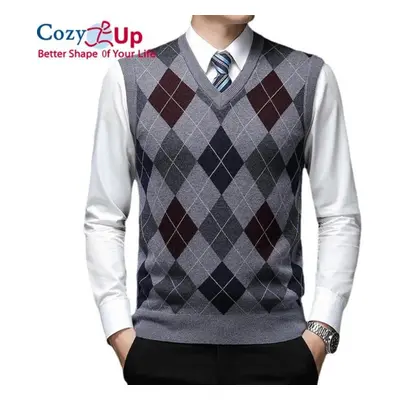 (gray, XXXL) Cozy Up Pullover Diamond Sweater V Neck Knit Vest Men Wool Sleeveless Casual Men