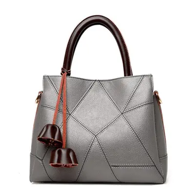 (grey) Johnature Luxury Handbag Fashion Large Capacity Women Bag Soft Leather Casual Tote Solid 