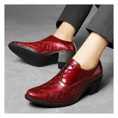 (red, EU:41) Men High Heels Wingtip Laces Black Patent Leather Derby Wedding Dress Dance Busines