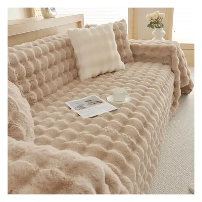 (light coffee, 180*200) Winter Soft And Comfortable Bubble Rabbit Plush Sofa Towel Simple Modern