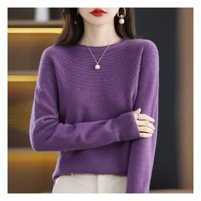 (purple, S) Grace Comfort Autumn Winter Female Mock-neck Cashmere 100% Merino Wool Twisted Sweat