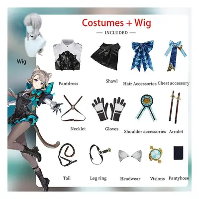 (blue,grey, XXXL) Linnette Cosplay Genshin Impact Fengdan Gemini Game Costume Anime Halloween Co