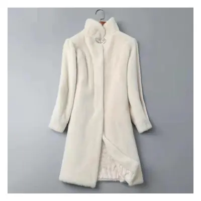 (white, XL) Mink Women&apos;s Long Coat Middle-aged And Old-age Foreign Style Mink Coat