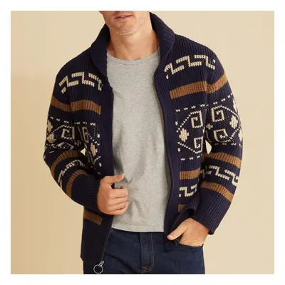 (navy blue, M) Autumn Winter New Men&apos;s Fashion Lapel Casual Cardigan Coat Long Sleeve Slim 