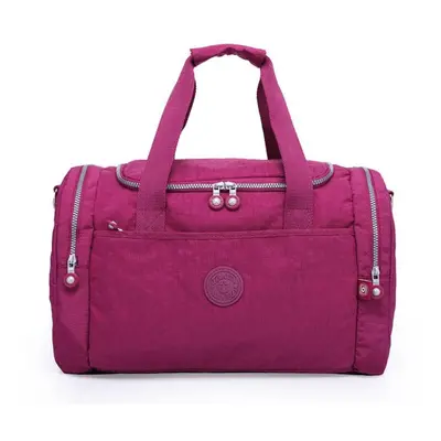 (purplish red, 45*24*29cm) Nylon Large Capacity Travel Bag Fashionable Waterproof Lightweight We