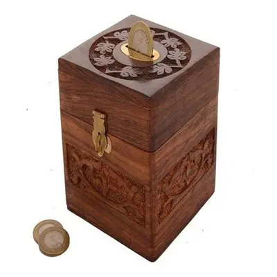 10.16 Cm Wooden Money Coin Piggy Bank Cum Multiutility Box For Kids Adults House Wife Grand Pare