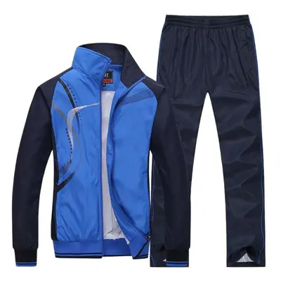 (blue, 3XL) Men&apos;s Sportswear Spring Autumn Tracksuit High Quality Sets Jacket+pant Sweatsui