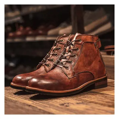 (brown, 46) Customized Handmade Leather Men Boots Retro Round Toe Ankle Boots Casual Boots For M