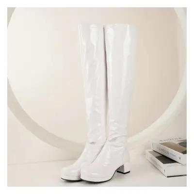 (white, 36) Women Over The Knee High Boots Block Heels Ladies Long Boots Party Women Winter Shoe