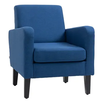 HOMCOM Modern Armchair Accent Chair with Rubber Wood Legs for Bedroom Blue