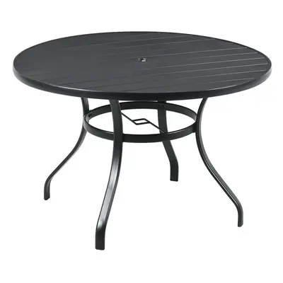 Outsunny Garden Table with Parasol Hole for Four, Slatted Metal Top, Black