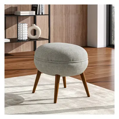 Linen Upholstered Oval Footstool with Wooden Legs