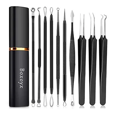 Boxoyx Pimple Popper Tool Kit - 10Pcs Blackhead Remover Comedone Extractor Tool Kit with Metal C