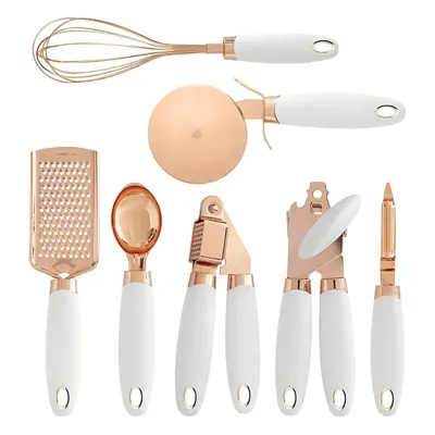 (White, 1) 7pcs Soft Touch Rose Gold Kitchen Utensils Set