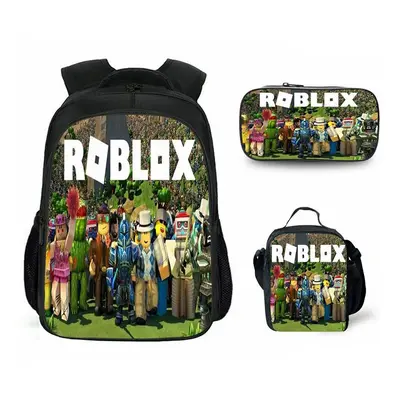 (Khaki White) 3pcs Roblox Schoolbag Lunch Bag Pencil Case Set