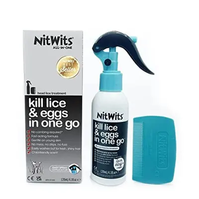 NitWits All-In-One Head Lice Treatment Spray, Kills Nits & Eggs, Includes Lice Spray 120ml & Nit