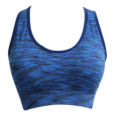 (Blue, L) Women Fitness Yoga Sports Bra Contrast Padded Wire Free Seamless Push Up Running Gym R