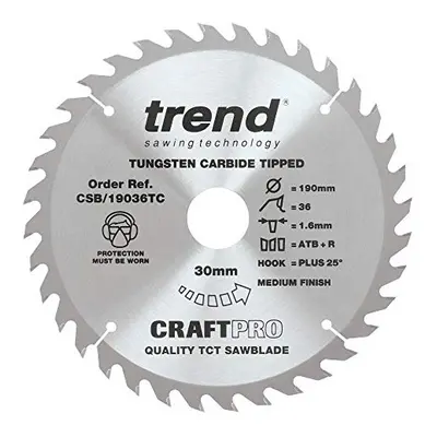 CraftPro TCT Cordless Thin Kerf Combination Sawblade for Wood, 190mm Diameter, 30mm Bore, Teeth,