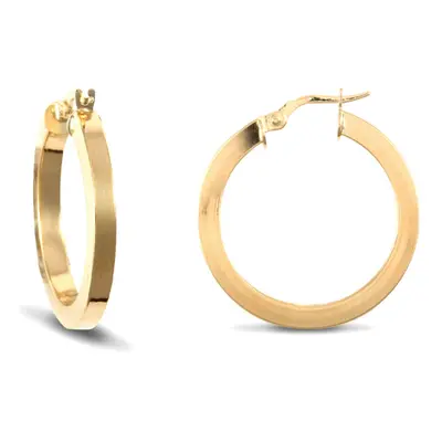 Jewelco London Ladies 9ct Yellow Gold Square Tube 3mm Hoop Earrings 25mm - JER458B