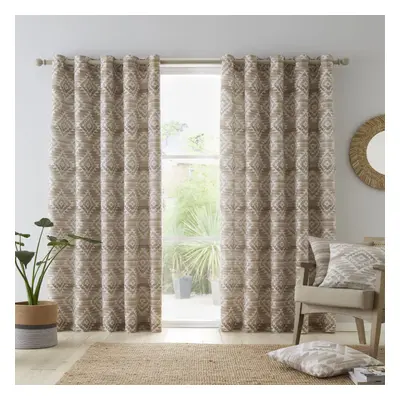 (Natural, x Inch) Catherine Lansfield Aztec Geo Print 100% Cotton Lined Eyelet Curtains