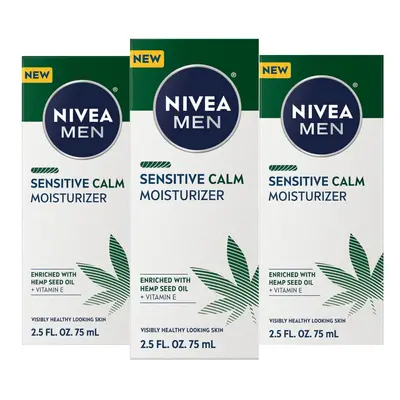 NIVEA MEN Sensitive Calm Moisturizer with Hemp Seed Oil and Vitamin E, Pack of 2.5 Fl Oz Tubes