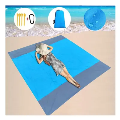 (Blue Grey, x 140cm) 2x2.1m Waterproof Pocket Beach Blanket Folding Camping Mat Mattress Portabl