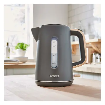 Tower T10037G Scandi Grey Wood Accents 3kW Quick Boil Cordless Rapid Boil Kettle