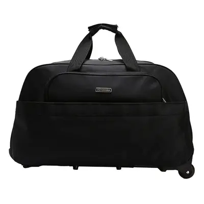 (Black) High Capacity Travel Duffle Luggage Trolley Bag With Wheels Rolling Suitcase Travel Bags