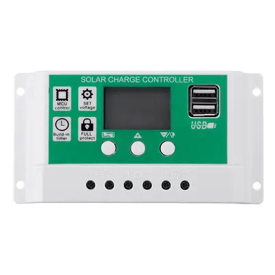 (20A) 10/20/30A 12V 24V Auto Dual USB Solar Panel Charge Controller Battery Charger Adapter LCD