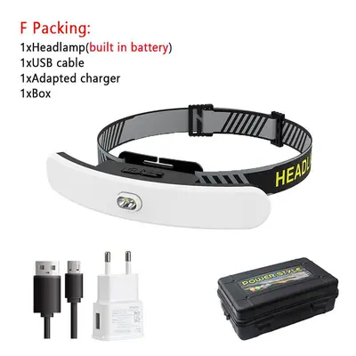 (F Packing) USB Rechargeable Headlamp Large Floodlight Multifunctional Headlight Head-mounted St