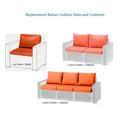 (Seat + Cushion Set) Replacement Rattan Cushion Pads Orange Keter Will Fit Allibert California G