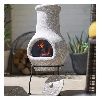 La Hacienda Wela Stone Effect Chiminea with Rain lid H70cm x D30cm