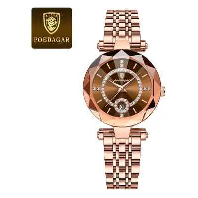 (Rose Gold Brown) Ladies Quartz Watch Waterproof Stainless Steel Womens Wristwatch