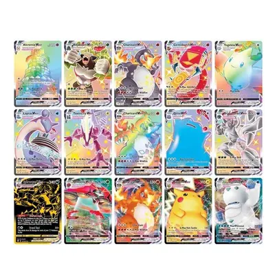 (100Pcs(95GX5MEGA)) Age 6+ New collection of English Holographic pokemon game cards Vmax, GX, Me