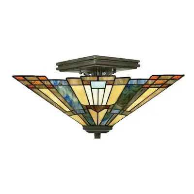 Elstead Inglenook - Light Tiffany Semi Flush Ceiling Light Bronze, E27