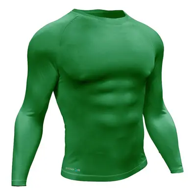 M - GREEN Adult Long Sleeve Baselayer Compression Shirt Unisex Training Gym Top