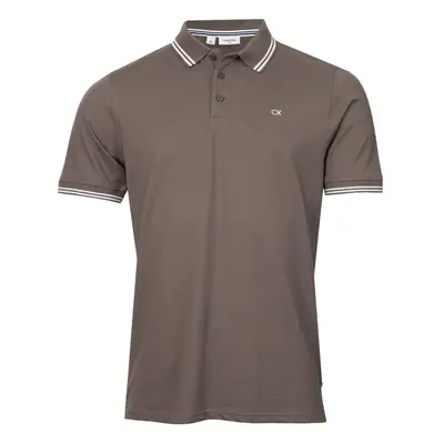 (L, Slate Tipped) Calvin Klein Mens Campus Button Ribbed Collar Golf Polo Shirt