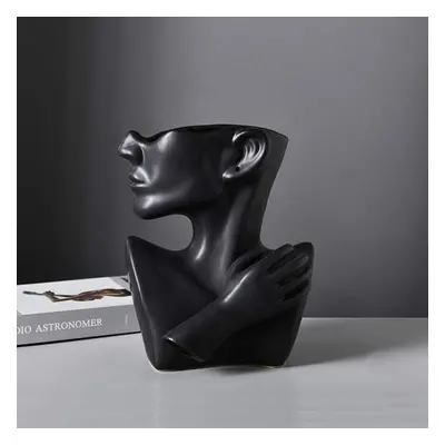 (black) 1pc Ceramic Greek Statue Face Vase Black White Creative Head Sculpture Flower Pot For Ho