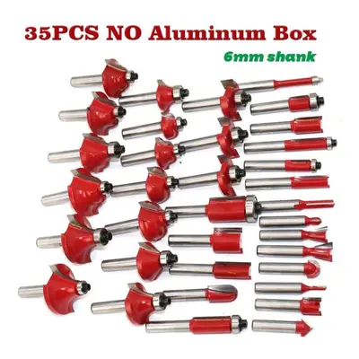 (red, 6mm without box) 35pcs 6mm 8mm Shank Tungsten Carbide Router Bit Set Wood Woodworking Cutt