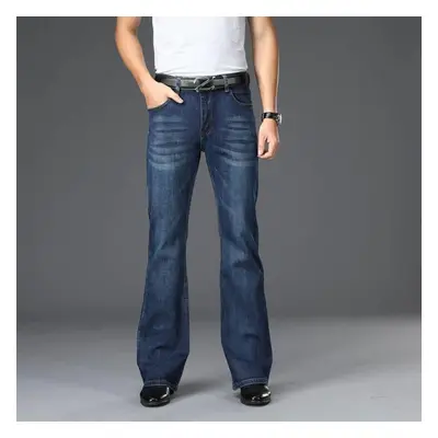 (dark blue, 32) Mens Flared Jeans Boot Cut Leg Flared Male Designer Classic Denim Jeans High Wai